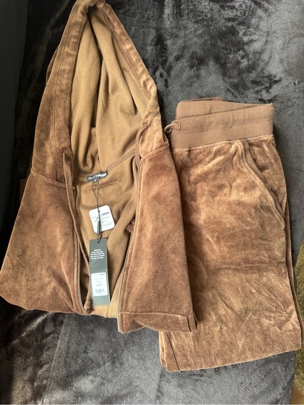 2 piece brown velour jogger set